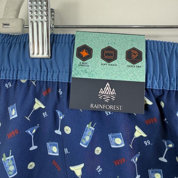 Rainforest New Blue Cocktail Print Volley Swim Trunks Mens Large Quick Dry Beach - Picture 9 of 14